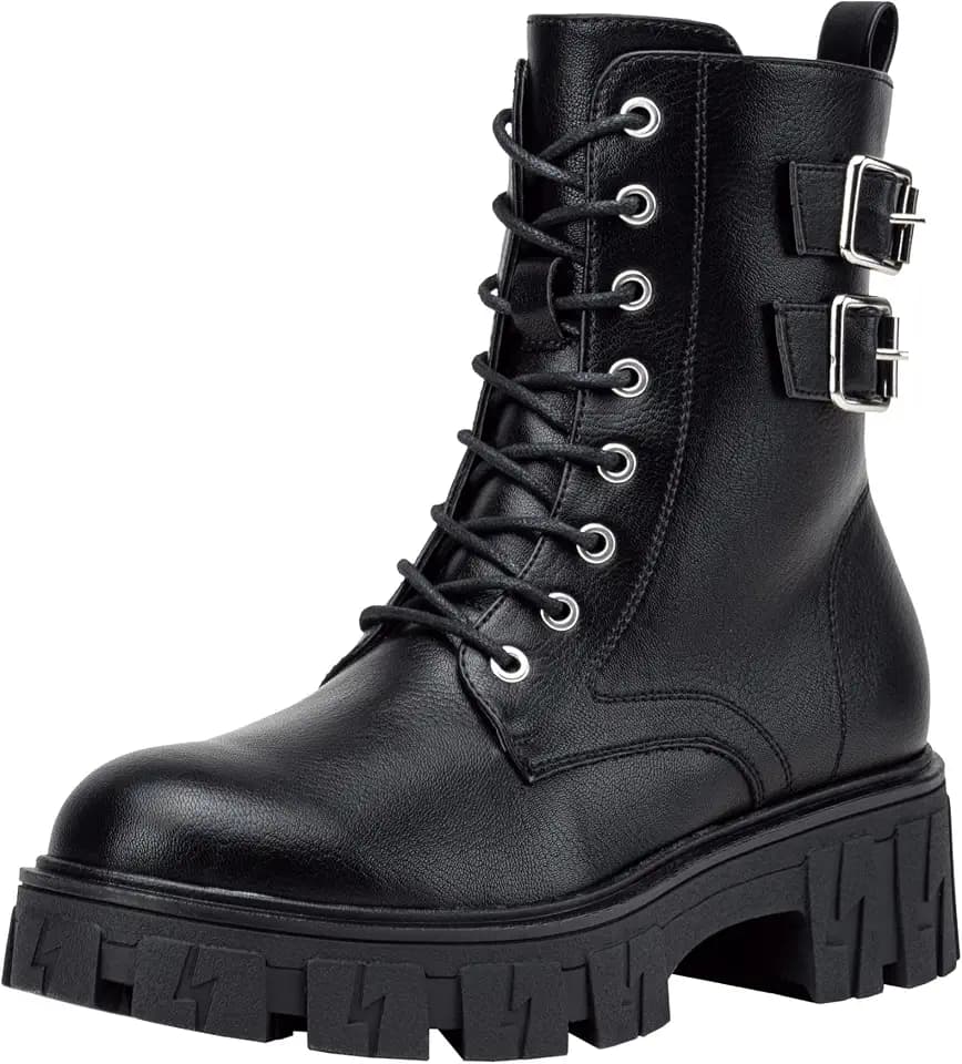 Vepose Women's Combat Boots Lace-Up Platform Ankle Booties Chunky Heel 9612