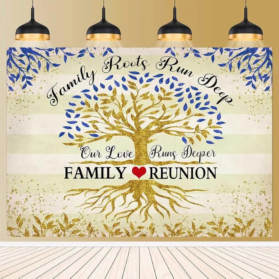 Golden Blue Family Reunion Backdrop 9x6ft Family Reunion Decorations