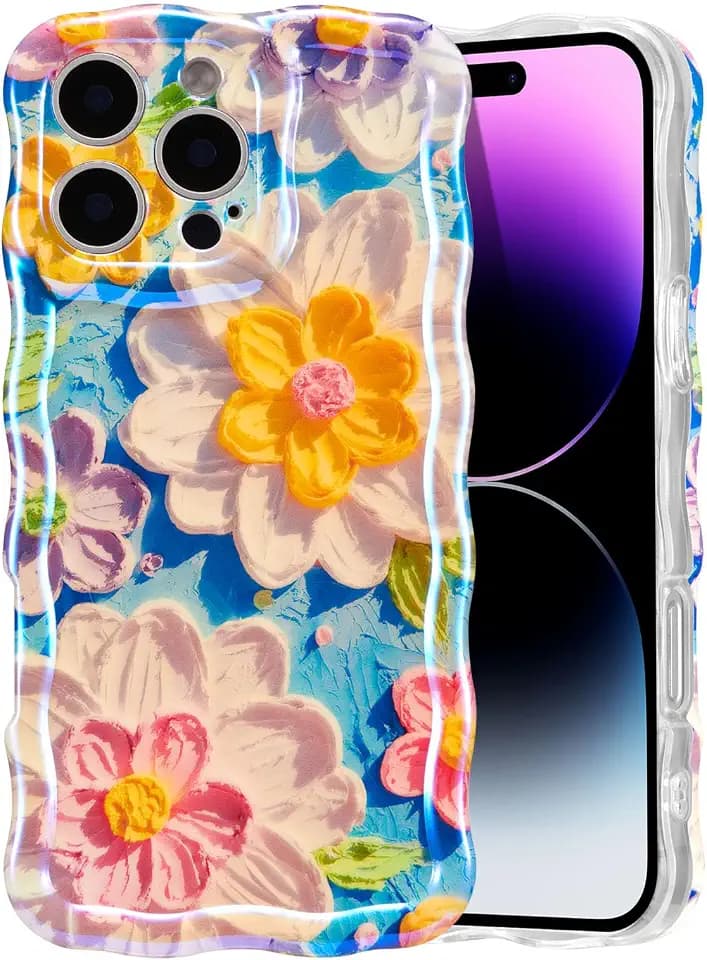 EYZUTAK Case for iPhone 16 Pro Max, Colorful Oil Painting Flower, White