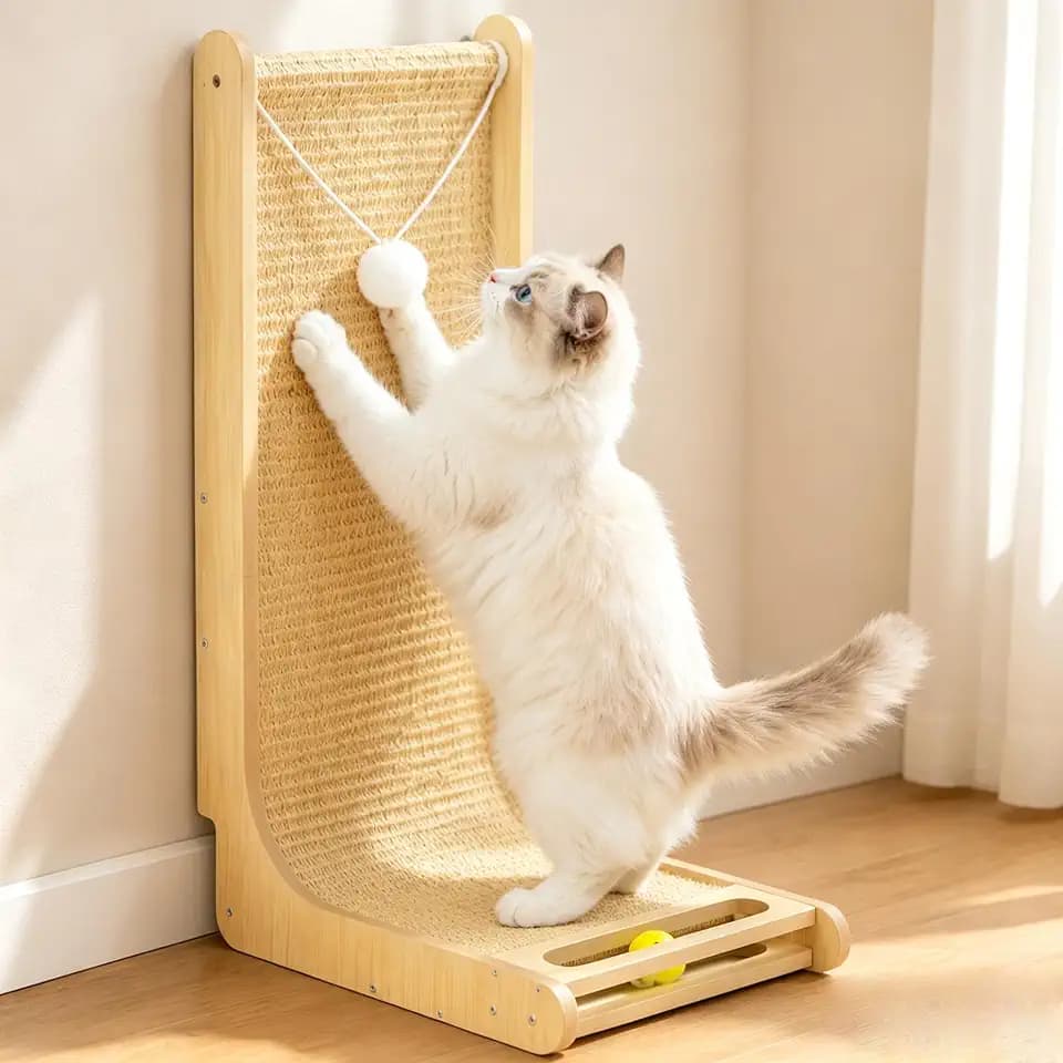 26.8" Sisal Cat Scratcher for Indoor Cats,Wooden(Bell Ball)