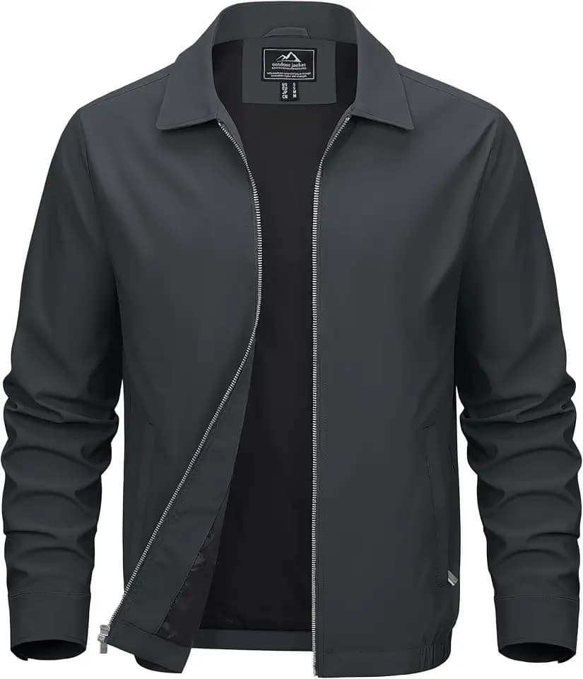 MAGCOMSEN Men's Lightweight Jackets Full Zip Up Light Coat Laydown Collar Jacket Casual Windbreaker Jacket with Zip Pockets
