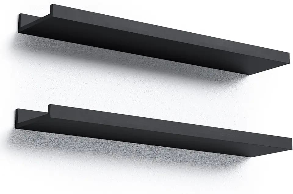 Boswillon Floating Shelves Set of 2, Long Wall Shelf with Lip, 24in, Black