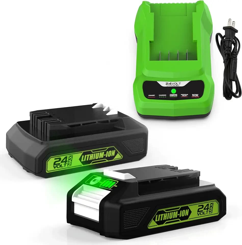 energup 2Pack 24Volt Compatible with Greenworks 24V Battery 3.5A, 29842 29852 29322 BAG709 BAG710 20352 22232 2508302 for 2X24V Batteries with 1Port 24Volt Charger（Replacement, Not OEM）