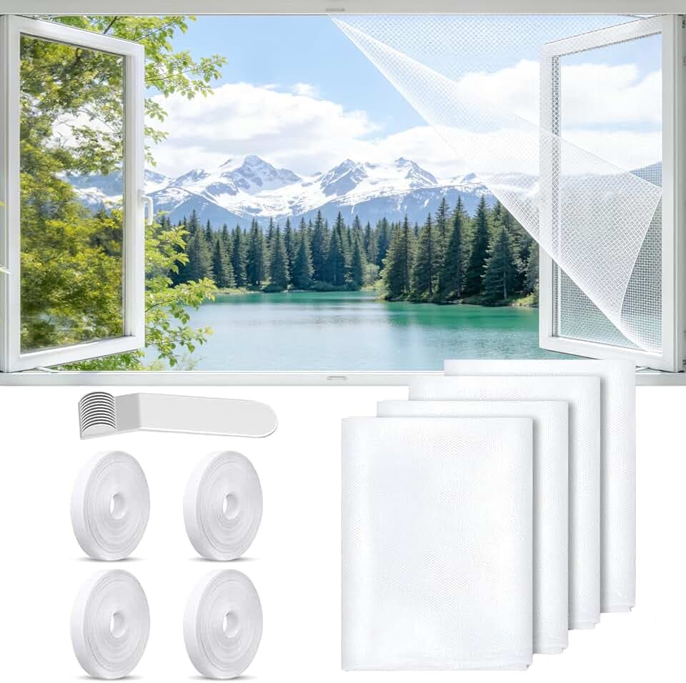 4 Stück Fliegengitter Fenster, Insektenschutz Fenster, Moskitonetz Fenster, Fliegennetz Fenster, mit Klettband Selbstklebend, Moskitonetze für Fenster und Türen