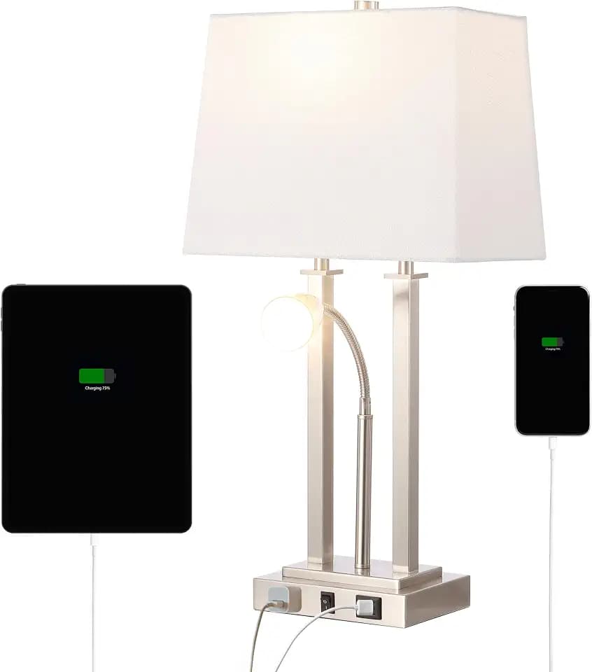 JONATHAN Y Blaire 23.75" 2-Light Metal Table Lamp, Nickel