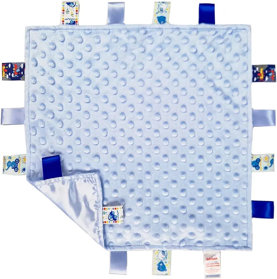 Superweiche Deluxe-Schmusetuch für Babys mit Satinbändern (blau)