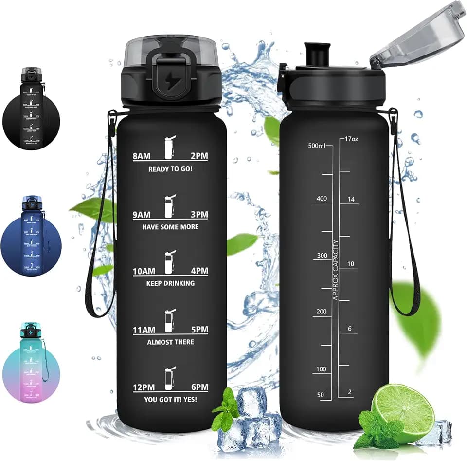 Vikaster Trinkflasche Sport, 500ml / 1L / 1,5L BPA-frei Tritan Auslaufsicher Kunststoff Wasserflasche, Kohlensäure Geeignet, Sportflasche für Fahrrad, Kinder, Schule, Fitness, Yoga
