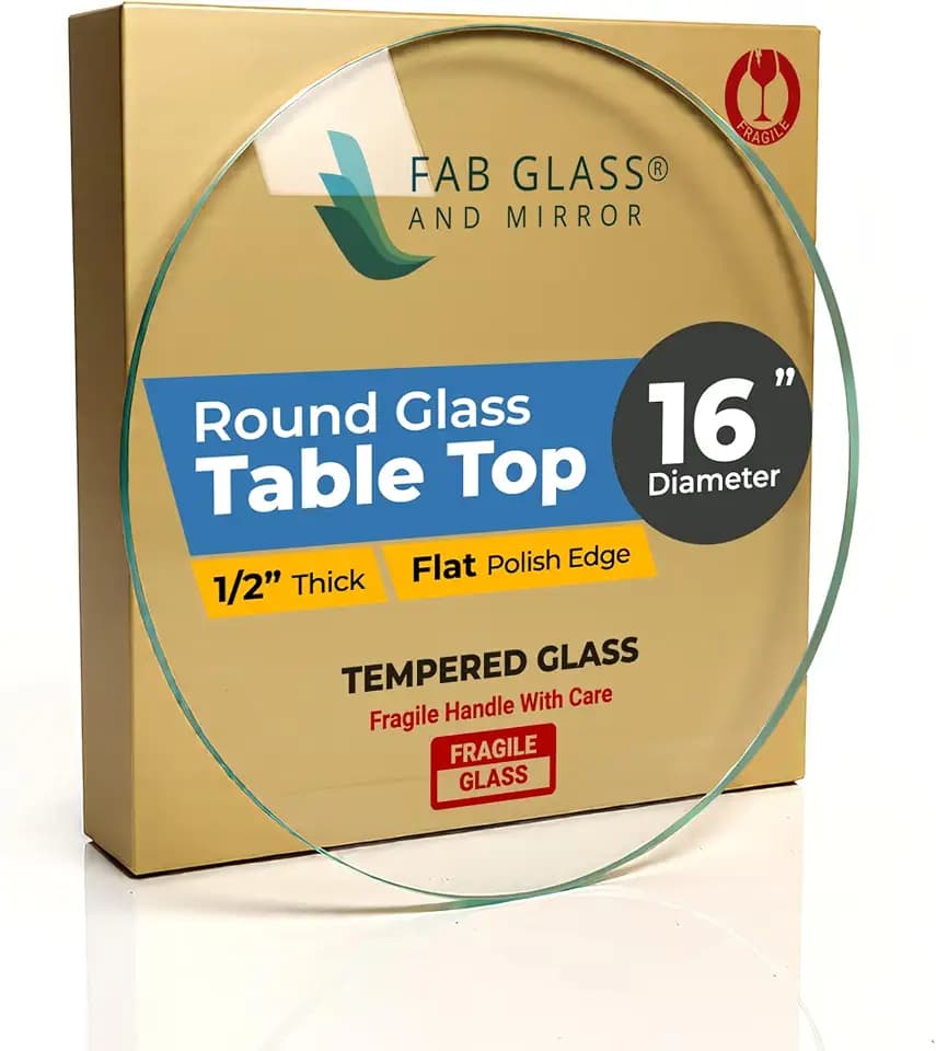 16 Inch Round Tempered Flat Polished Edge Glass Table Top -1/2” Thick Round Glass Table Top–Heavy Duty, Dining, Coffee, and Office Tables by Fab Glass and Mirror