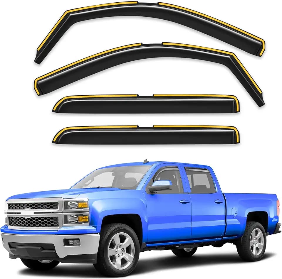in-Channel Window Rain Guards for Chevrolet (Chevy) Silverado/GMC Sierra 2014-2018 Crew Cab, Window Deflectors, Vent Window Visors, Vent Shades,Truck Accessories-4PCS
