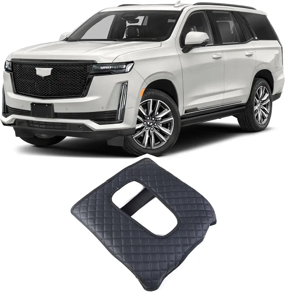 Center Console Armrest Seat Box Cover Compatible with Cadillac Escalade 2015-2020, Cushion Lid Protector Pad Anti-Scratch Interior Accessories (2015-2020 Black)