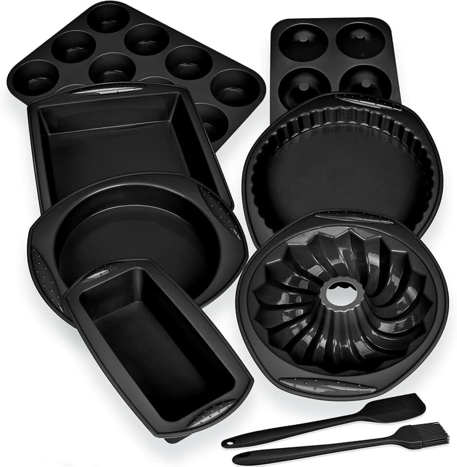 9-in-1 Antihaft-Silikon-Backform, geriffelte Kuchenform, Keksblech, Backformen, hitzebeständig, Backformen-Set für Muffins, Kastenform, Brot, Pizza, Cupcakes, Utensilien
