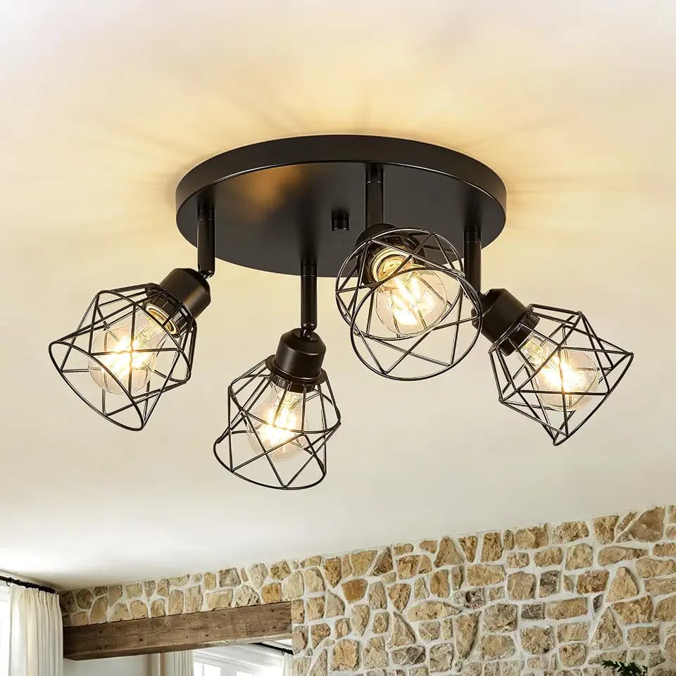4-Light Black Farmhouse Kitchen Semi Flush Mount Ceiling Light
