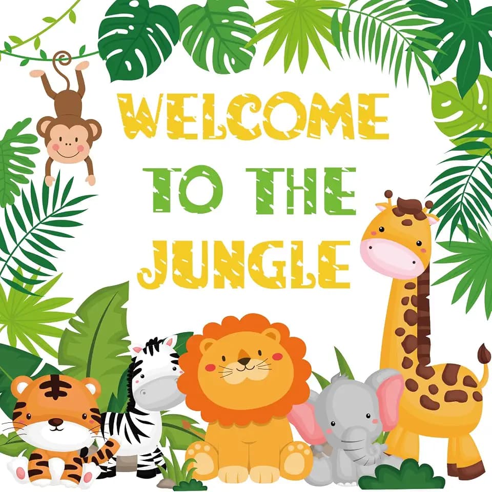 Whaline 61Pcs Jungle Animals Bulletin Board Decorations Cute Animals Cutouts with Glue Points Welcome to The Jungle Cutouts Party Decor for School Classroom Wall Birthday Baby Shower Party Supplies