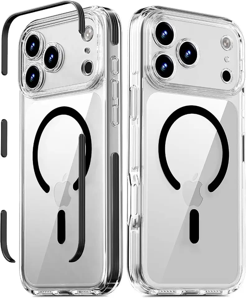 COOLQO for iPhone 17 Pro Case: Clear Magnetic Cover with Strip, Black