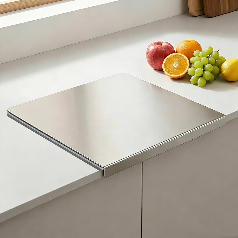 Stainless Steel Cutting Board with Lip and Non-Slip Mat (15.7 × 11.8 in) (15.7"L x 11.8"W)