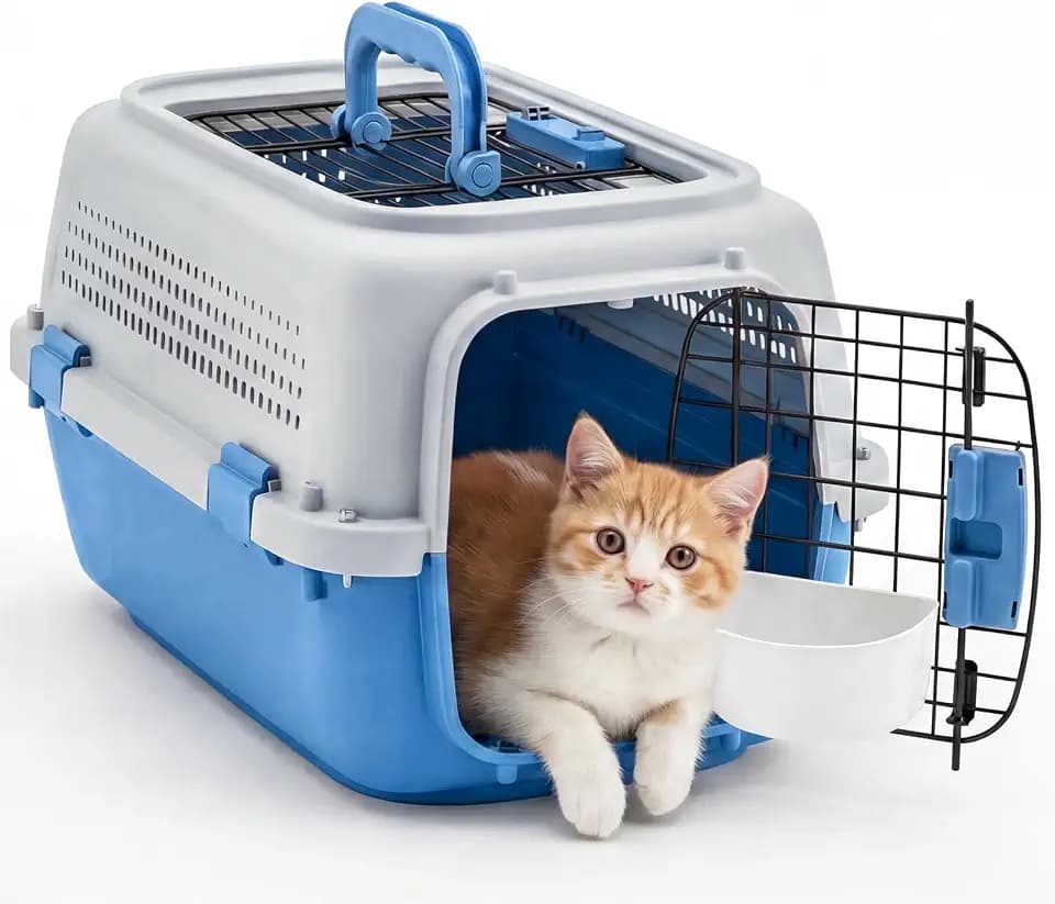 DUMOS 23" Hard-Sided Pet Carrier for Small Pets, 2 Door Cat Carrier - Blue