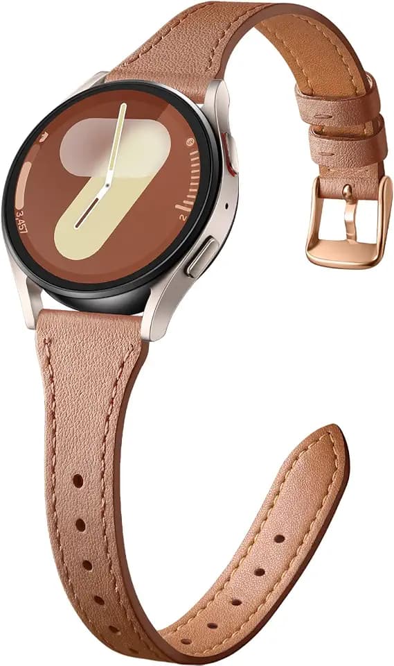 GEAK Slim Leather Band Compatible with Galaxy Watch 7 Band/6 5 4 FE 40mm 44mm/5 pro 45mm/Classic/Galaxy Active 2, 20mm Genuine Leather Strap with Quick Release Buckle for Samsung Watch Bands Women