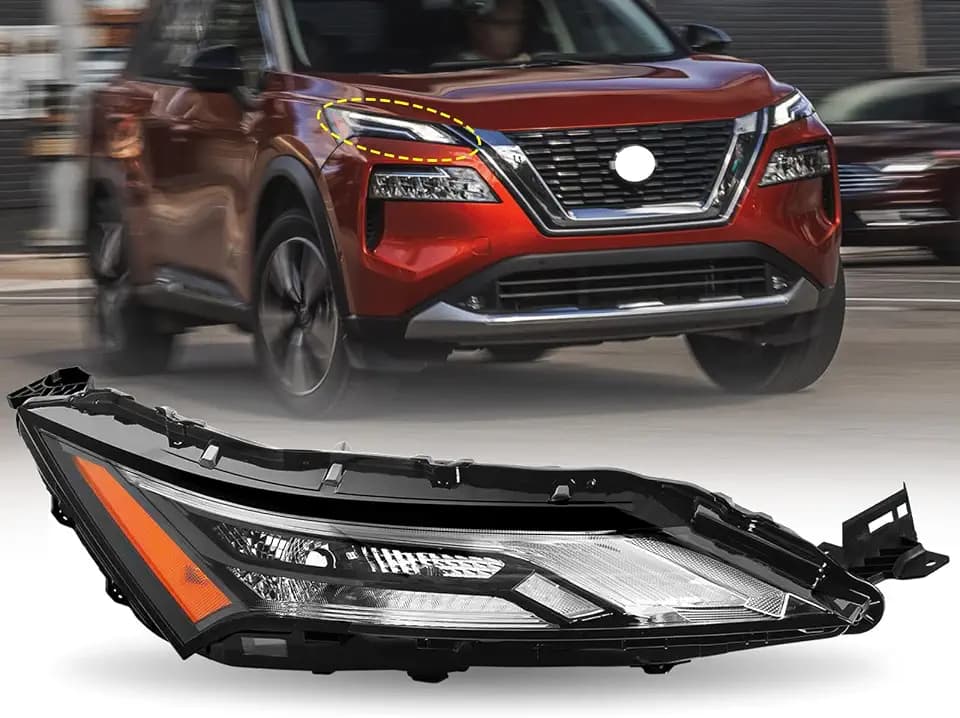 Right Upper Headlight w/LED DRL Fit for 2021-2023 Nissan Rogue S/SV/SL(USA-Built Model),w/o High/Low Beam w/Halogen Turn Signal Light Replacement Passenger Side 261206RR0A NI2563102 125453009
