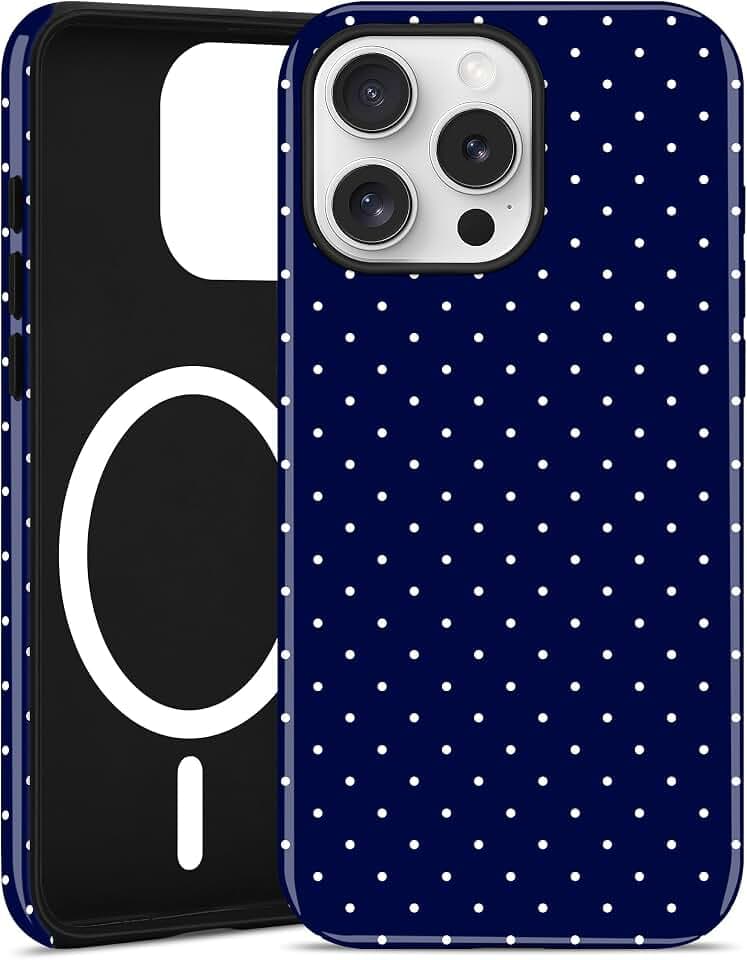 Magnetic Polka Dot Phone Case for iPhone 15 Pro Max, Navy Blue