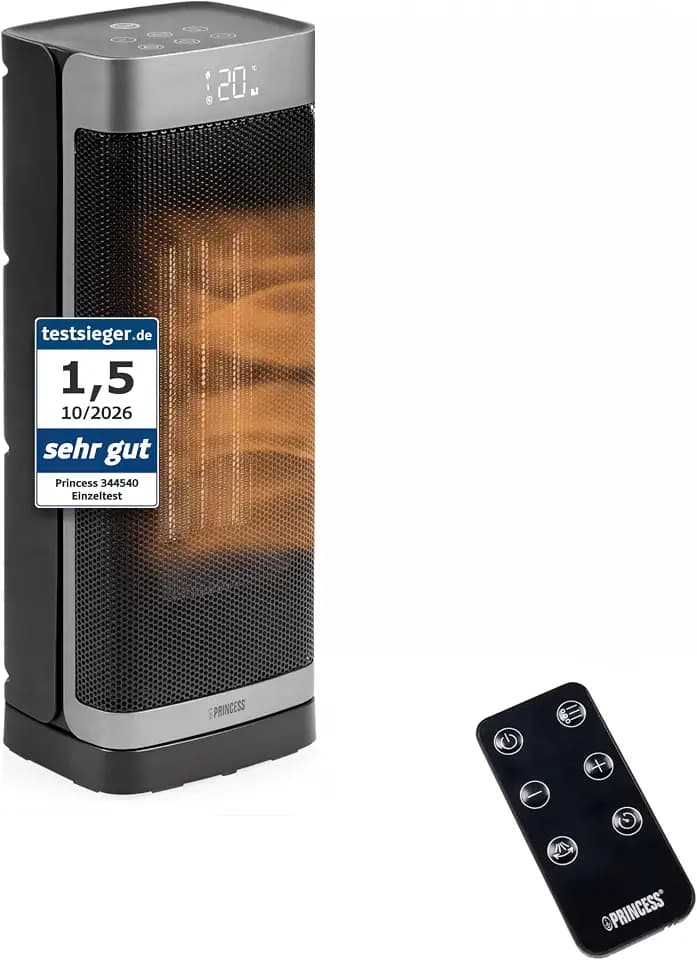 Princess Energiesparend Keramikheizlüfter, 2000 W, Oszillation 60°, Timer