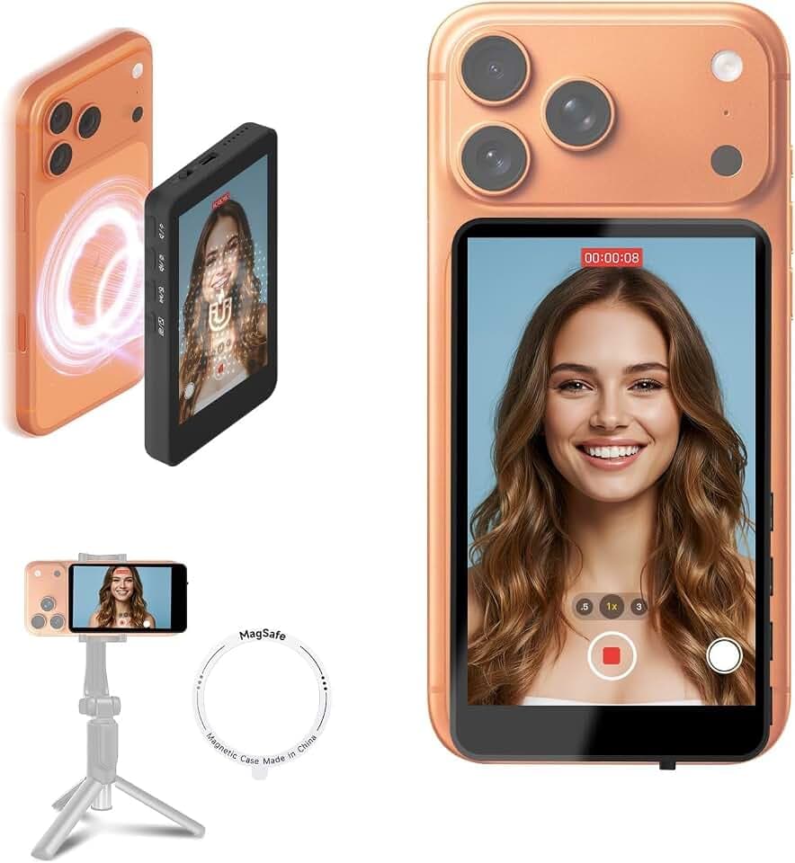 SYNCO XView Handy Selfie Monitor für iPhone 7-17 & Android (Schwarz)