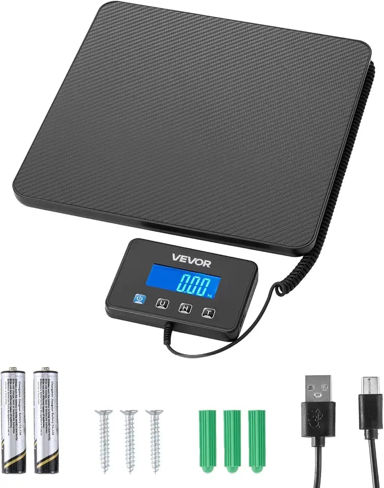 VEVOR Digitale Paketwaage, 10/100g, doppelte Genauigkeit, 200 kg Plattformwaage mit Hold-/Tara-Funktion & LCD-Display, für Pakete, Porto, Gepäck, Batterie & Ladekabel im Lieferumfang enthalten