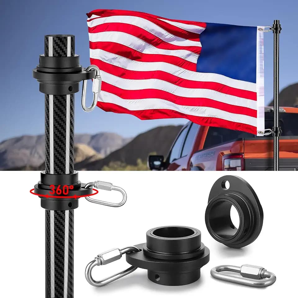 2 Set Real Carbon Fiber Truck Flag Pole, 6 Ft x 1.25 Inch Heavy Duty Flag Pole for Truck, for Pickup Trucks, RVs, SUVs,Black