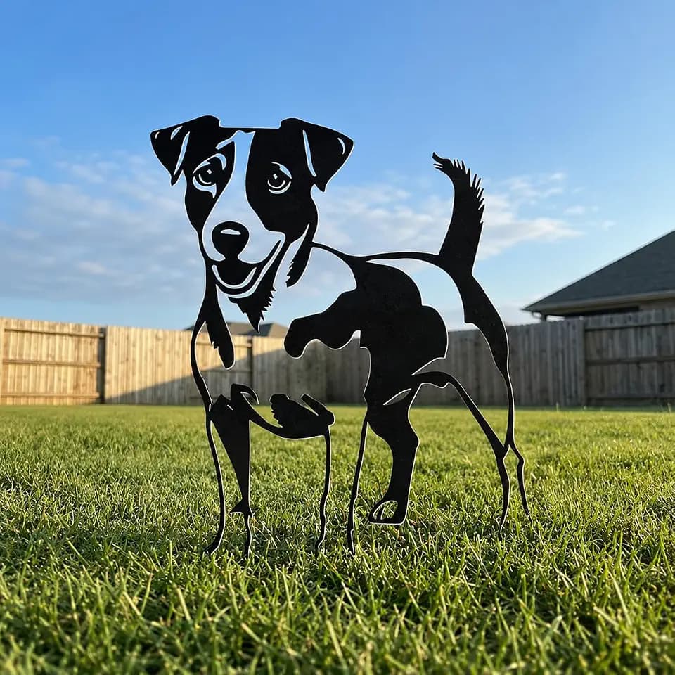 Jack Russell Terrier Statue Garden Stake (14")