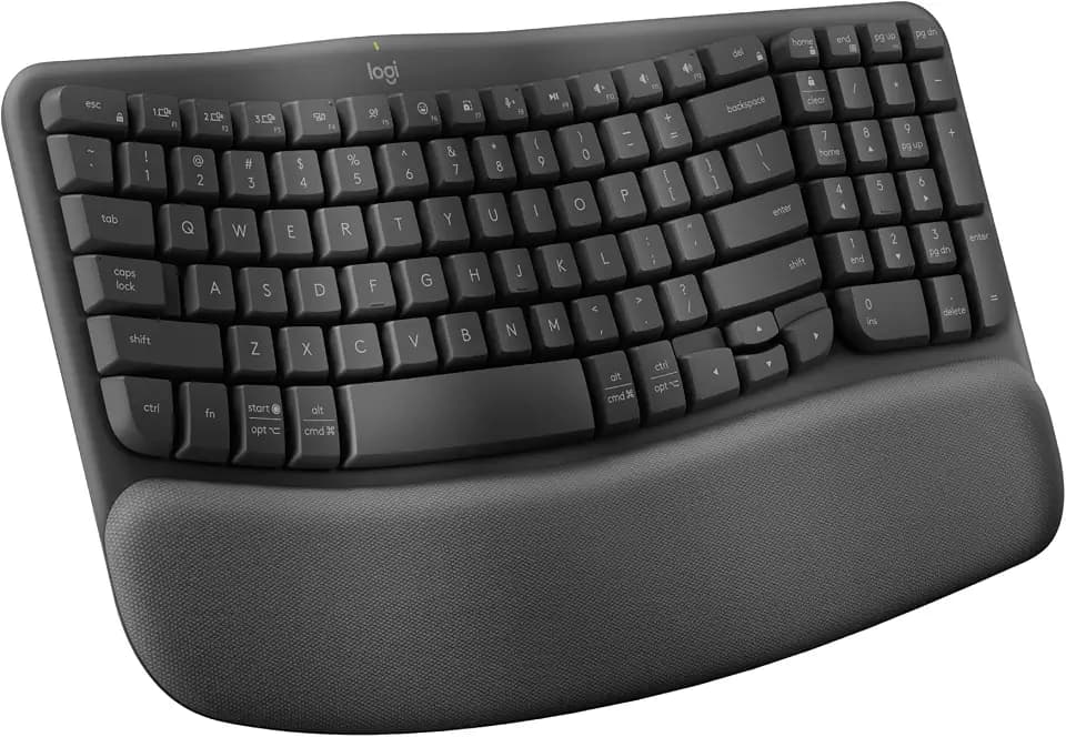 Logitech Wave Keys Ergonomic Wireless Keyboard with Palm Rest - Graphite