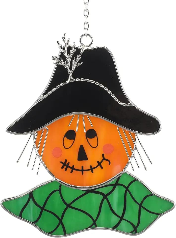Amyhill Fall Scarecrow Stained Glass Window Suncatcher