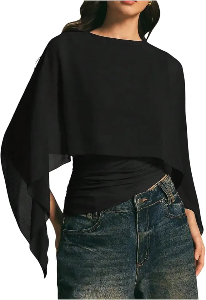 MakeMeChic Women's Asymmetrical Tops Blouse Dressy Casual Sheer Mesh Tops