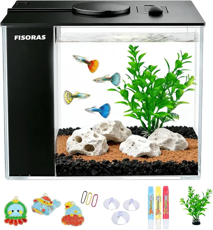 0.5Gal (1.9L) Small Aquarium with Water Filter Pump and LED Light