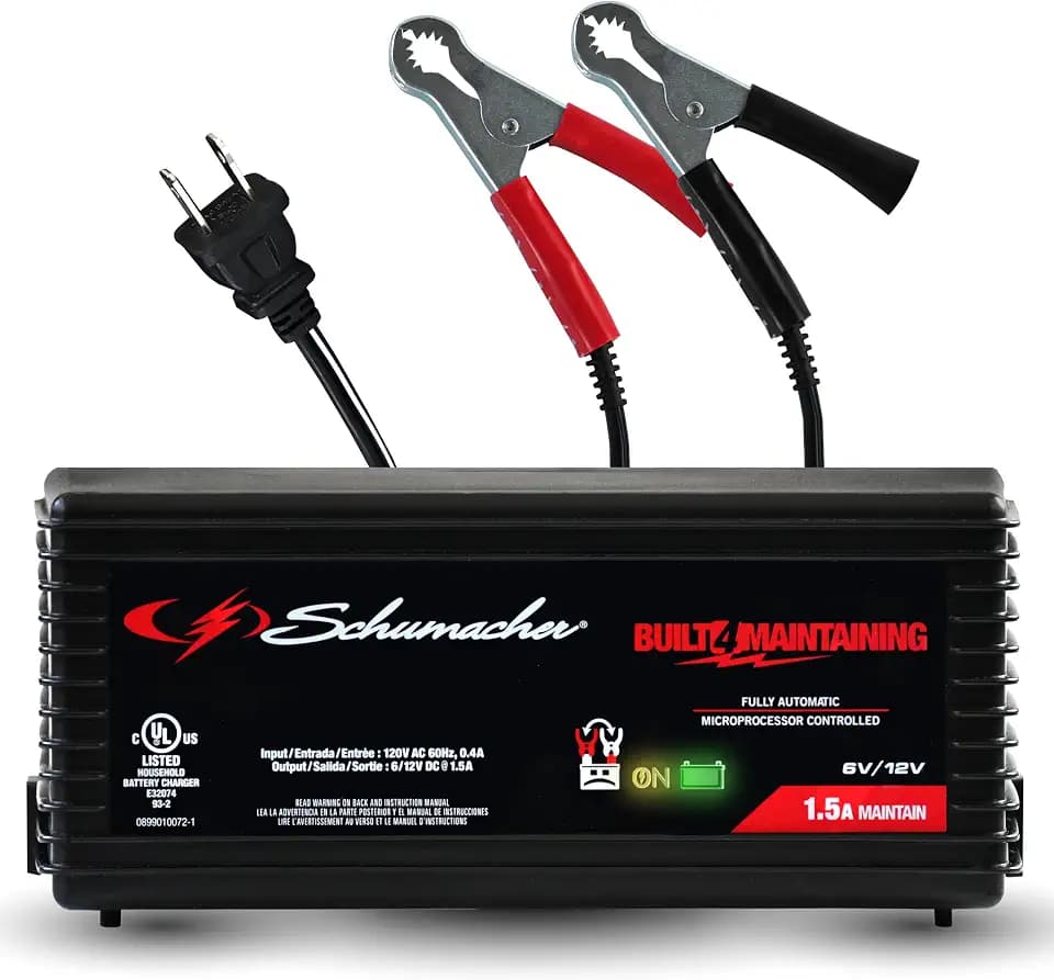 Schumacher Electric 1.5A Car Battery Charger & Maintainer, 6V/12V – SC1355