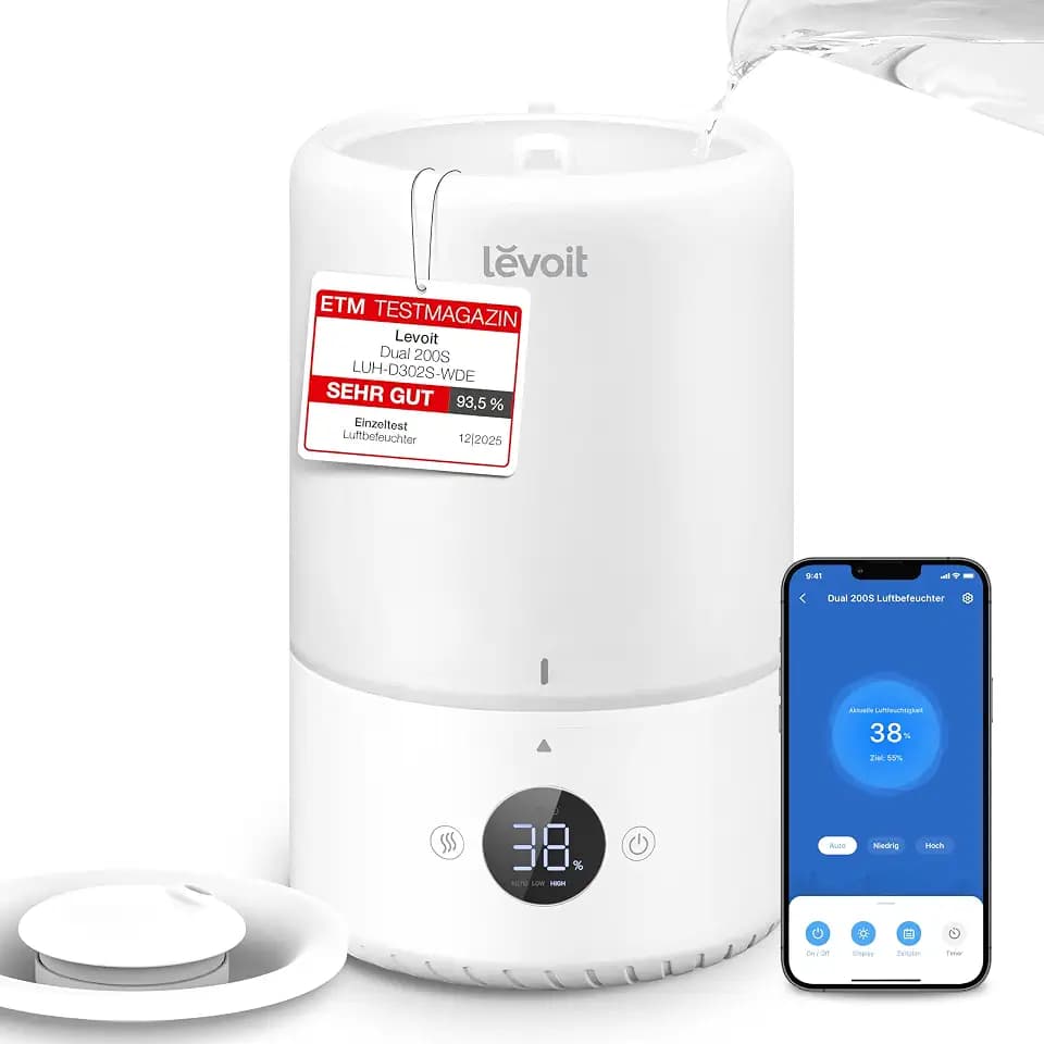 Levoit Smart Luftbefeuchter Schlafzimmer, 20dB, Top-Fill, Cremeweiß