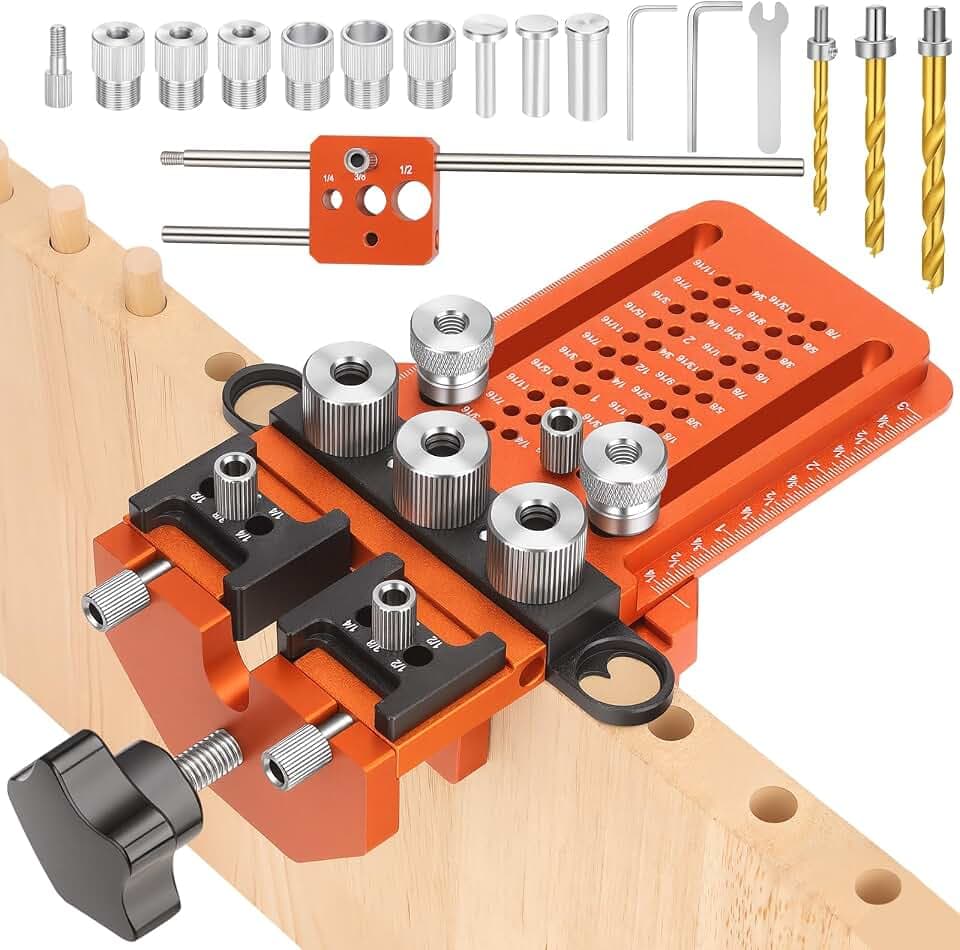 Dowel Jig Kit with Quick Positive Stop & Clamp, ADJ Doweling Jig