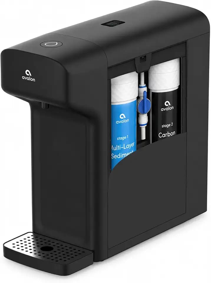 Avalon Countertop Water Filter System, NSF Certified Dual Filtration, Non Electric Dispenser with Drip Tray, Black