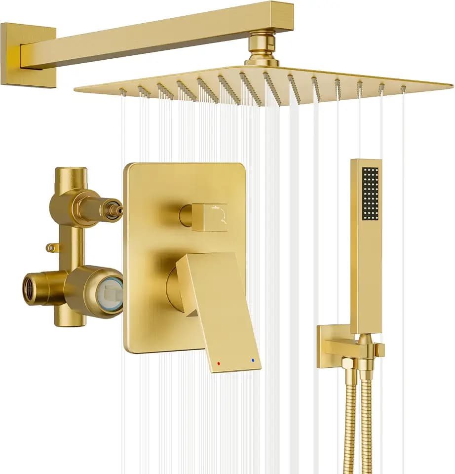 Gold Shower System, Shower Faucet Set with 10" Rain Shower head