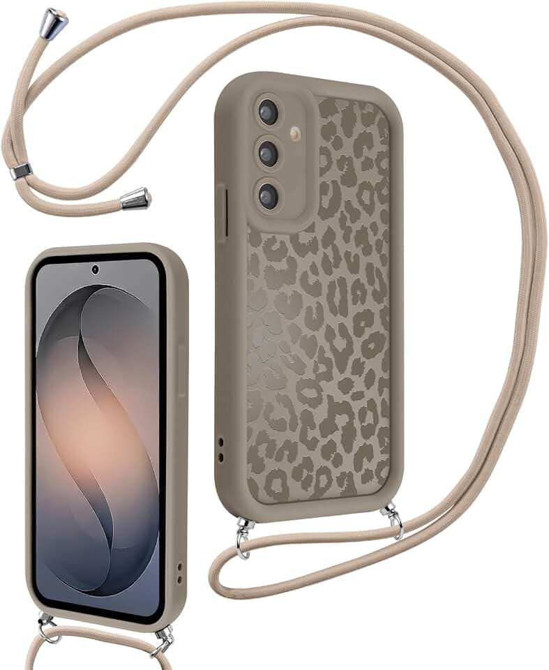Xylota Handyband für Samsung Galaxy S26 Hülle mit Band, Silikon Aesthetic Leopard Muster Design Handyhülle mit Kette Kordel Schlüsselband, Mädchen Schutzhülle für Samsung S26 6,3'' zum Umhängen, Braun