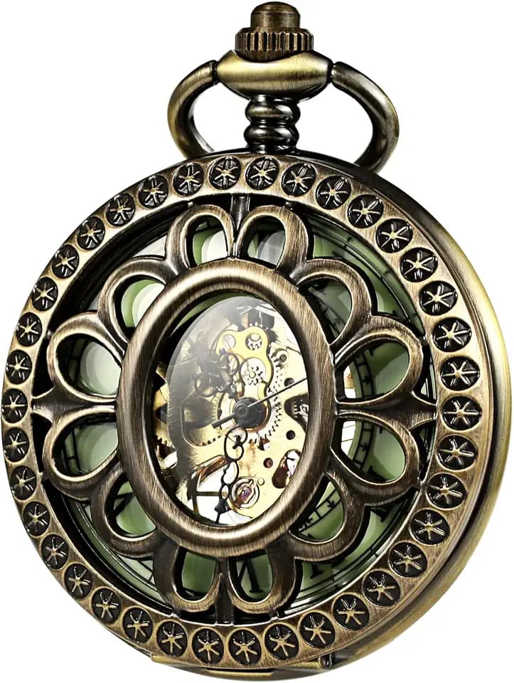 TREEWETO Herren Mechanische Blume Taschenuhr zum Aufziehen