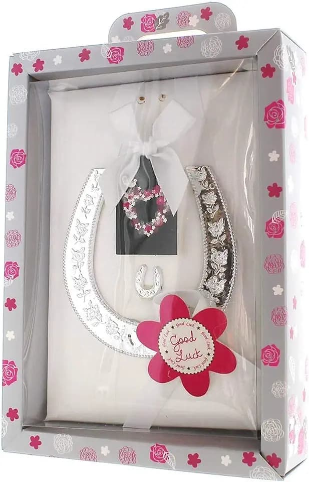 Silbernes Glücksbringer Hufeisen & Grau Geschenkbox – Hochzeitsgeschenk
