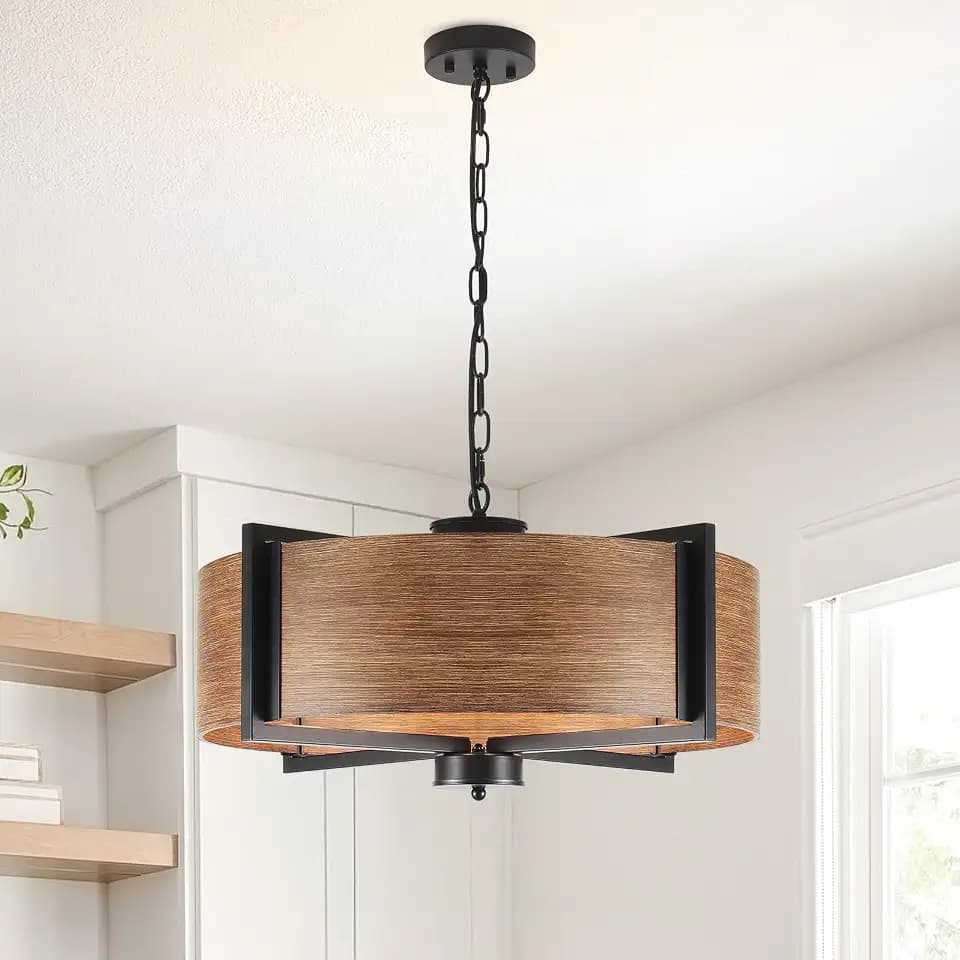 Luupyia 23.62 Inches Drum Chandelier Farmhouse, 6-Lights Large Drum Chandelier Rustic Farmhouse Chandeliers Height Adjustable Large Pendant Light for Dining Room Table Kitchen Island Bedroom Foyer E26