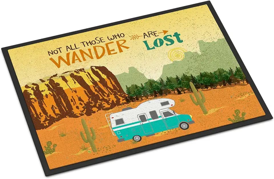 Caroline's Treasures VHA3027JMAT RV Camper Camping Wander Doormat 24x36 Front Door Mat Indoor Outdoor Rugs for Entryway, Non Slip Washable Low Pile, 24H X 36W