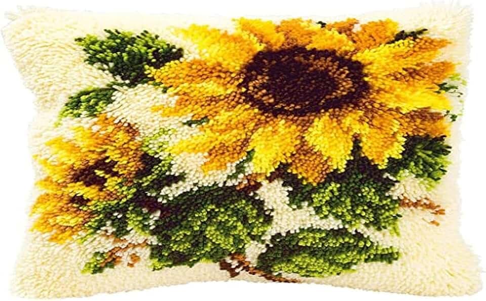 Vervaco Knüpfkissen Set Deko Kissenbezug Knüpfset für Anfänger SONNENBLUMEN Basteln Erwachsene Kreativ DIY Handarbeit Kissen zum Selber Knüpfe ca. 40 x 40 cm Latch Hook Kit Knüpfhaken Set Kissen