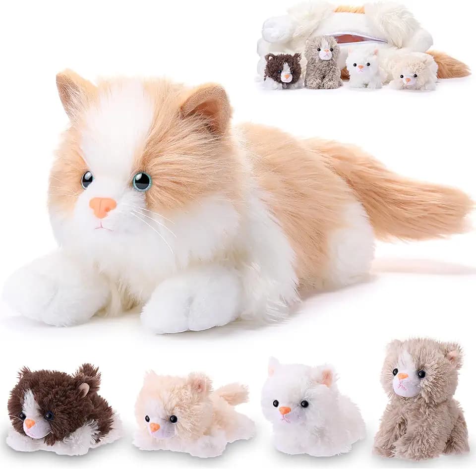 HyDren 5 Pcs Realistic Ragdoll Cat Stuffed Animals, Light Brown