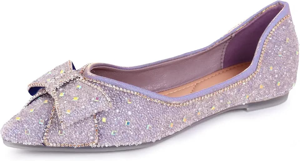 Women's Rhinestone Flats Sparkly Pointed Toe Ballet Flats with Memory Foam for Wedding Evening Party Work