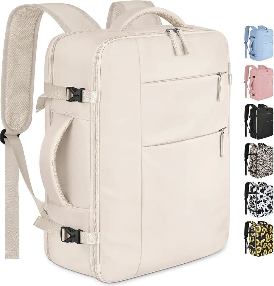 Capolo Travel Backpack for Women Men Waterproof Laptop Backpack Airlines Approved Carry On Backpack Bag Computer Bookbag for Business, Work, Traveling Fits 15.6 Inch Laptop(Beige)