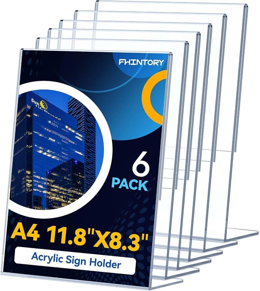 Tischaufsteller A4, 6 Stück Acryl Aufsteller Din A4 Transparent, Werbeaufsteller Schräg L Ständer, Tisch Aufsteller für Büro, Geschäft, Restaurant, Hotel