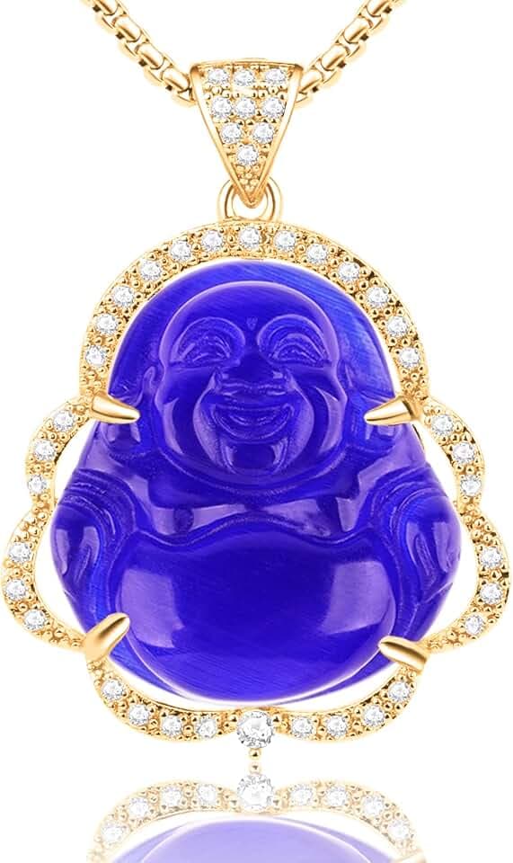 ASGIFT Laughing Buddha Necklace Cubic Zirconia Green Jade Buddha Pendant with 18K Gold Plated Chain Lucky Buddha Necklace Jewelry Gift