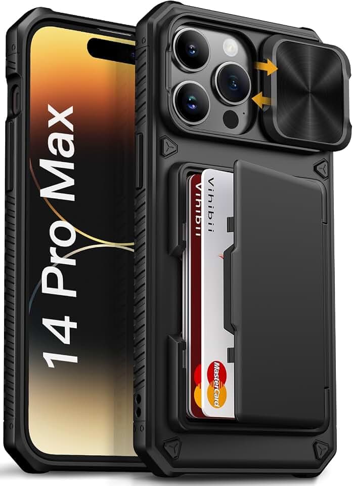 Vihibii for iPhone 14 Pro Max Case Wallet with Card Holder (4 Cards), Black