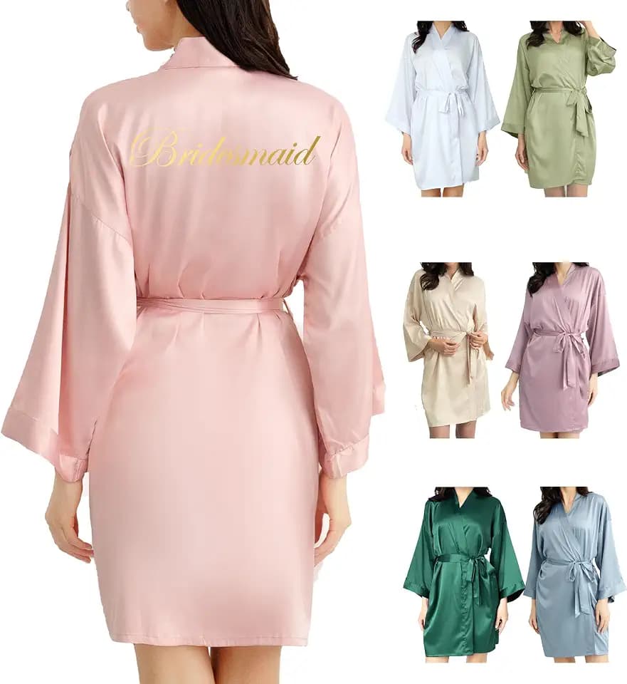 Damen-Bademantel aus Satin, für Braut, Brautjungfer, Robe für Hochzeit, Brautparty, luxuriöses Geschenk